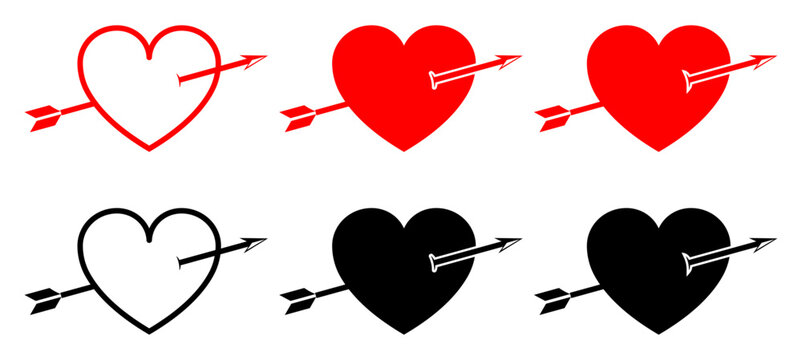 Cupid heart icons featuring love, romance, arrow, valentine and affection symbols for apps, websites and graphic design.