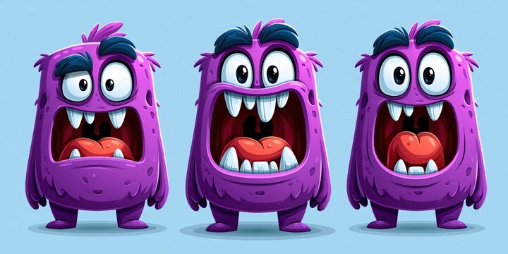 Cute monster characters in a row