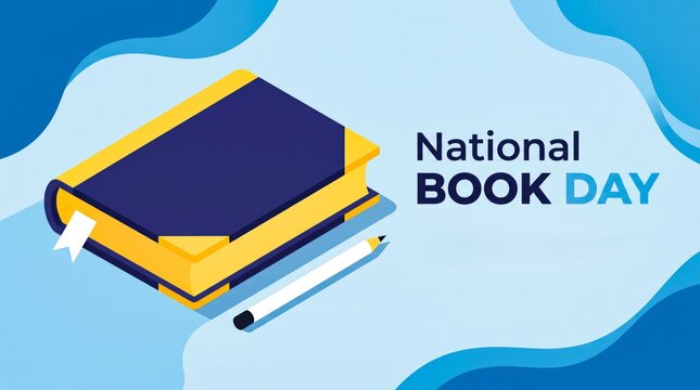 Isometric book with pen celebrating national book day