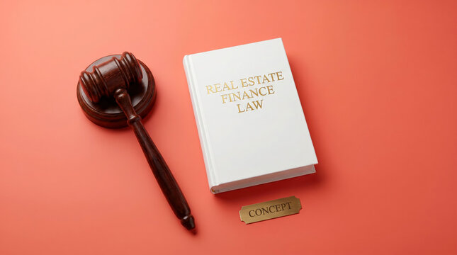 Real estate finance law concept with gavel and book