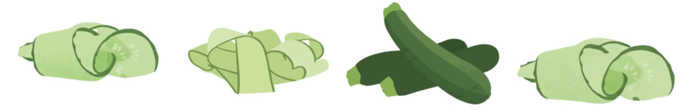 Fresh cucumber slices set, organic cucumber ribbons and roundels in wooden bowl for salad and spa vector illustration.
