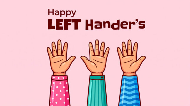Happy left handed children raising hands illustration