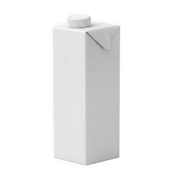 Empty white milk carton standing upright isolated on transparent background