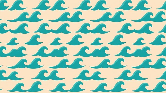 Seamless pattern of stylized teal ocean waves on beige background