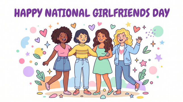 Four happy girlfriends celebrating national girlfriends day together