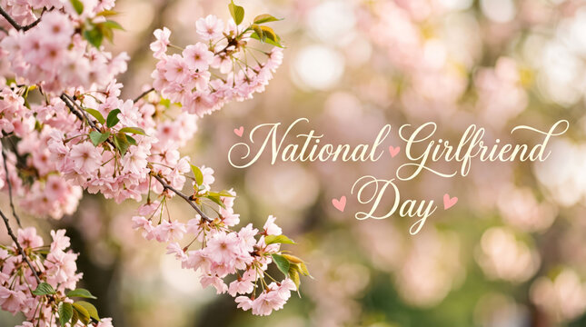 National girlfriend day with blooming cherry blossoms background