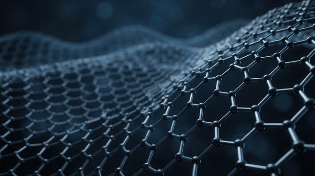3D rendering of nanomaterial structures, carbon fiber, graphene molecular structures, carbon cloth, and nanotubes used in modern technologies.