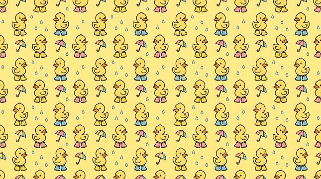 Cute duckling pattern with rain boots and colorful umbrellas