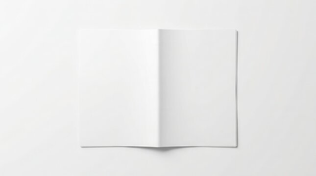 A mockup of a blank white newspaper spread, front page shown on a plain white backdrop.