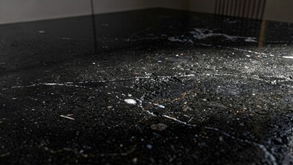 Black marble stone texture background. Dark granite surface with natural white veins. © Usama