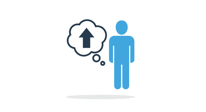 Human figure with thought bubble and upward arrow icon flat style