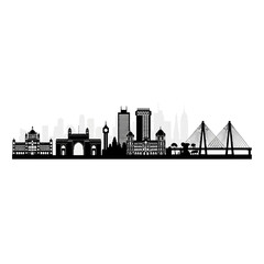 Fototapeta premium City Skyline Silhouette with Historic Gate and Modern Bridge