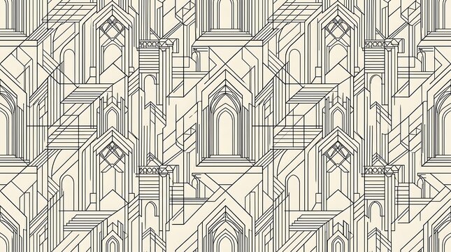 Seamless geometric architectural pattern with gothic arches