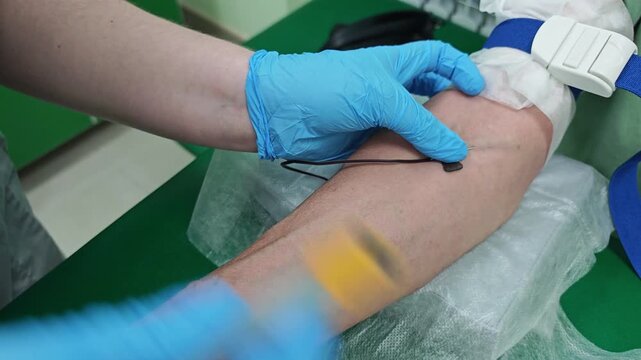Blood draw from woman in laboratory setting with nurse 
