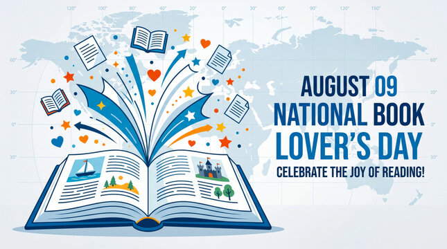 National book lovers day celebration with open book illustration