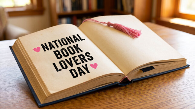 Open book celebrating national book lovers day with pink flowers