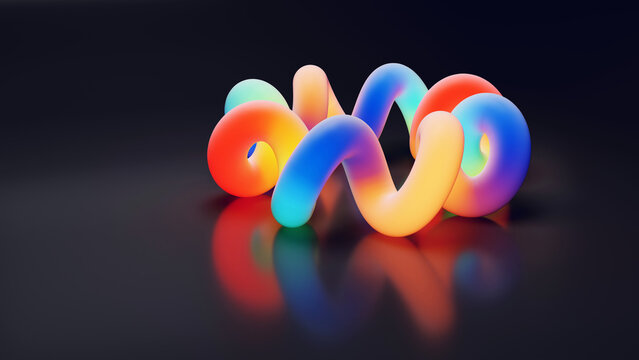 Psychedelic twisting shape with neon gradient colors glowing