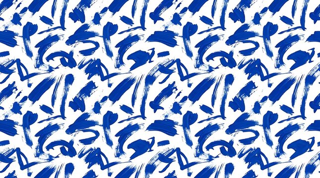 Seamless blue abstract brushstrokes on white background