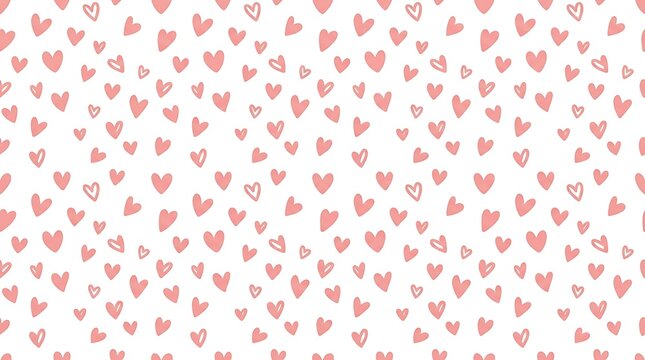 Minimalist pink heart pattern with hand drawn doodle shapes