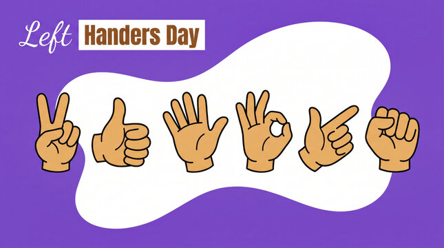 Left handers day cartoon hand gestures illustration