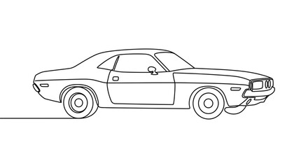 Fototapeta premium Continuous line drawing of a classic vintage muscle car profile