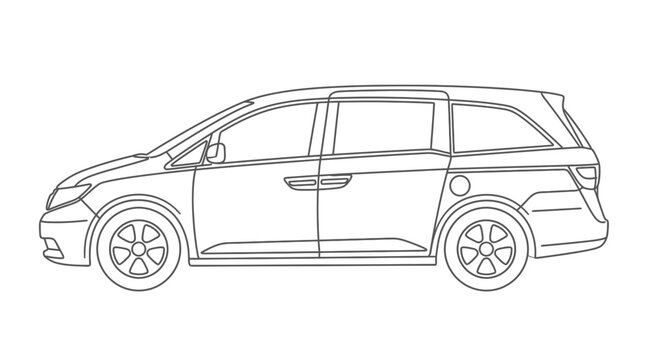 Modern family minivan vehicle side view minimalist line art illustration