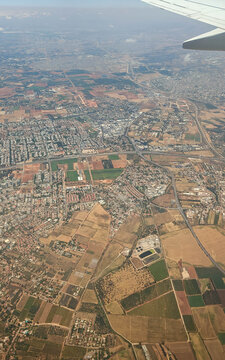 aerial view of rural landscape and towns in sharon plain
