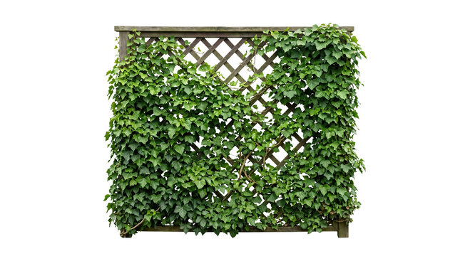 Lattice garden trellis covered with lush green climbing ivy leaves high quality 4K PNG image high quality 4K PNG image in white background