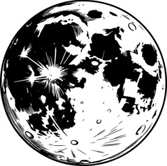 Un blanco y negro de alto contraste de la luna llena con texturas detalladas de cráteres © Bulbul