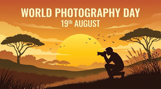 World photography day celebration silhouette photographer at sunset august 19th