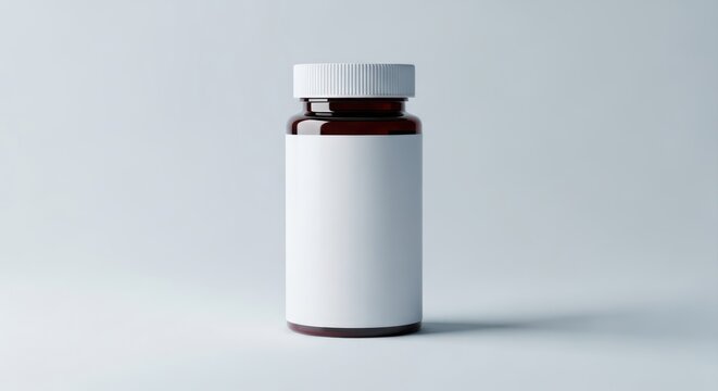 Medical bottle with blank label against light background ideal for design