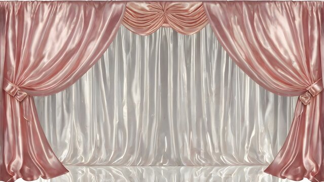 Elegant light pink satin silk drape valance with tied bows on a transparent background
