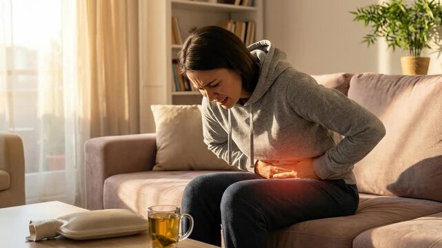 Urinary tract affliction: cystitis pain, bladder discomfort, female agony, unwell woman, abdominal cramp, infection symptom, health issue, inflammation crisis, pelvic pressure.