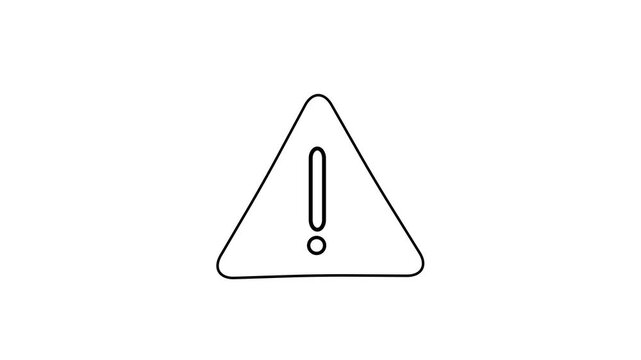 Warning Alert Sign Line Art Animation, Minimalist line art animation of an exclamation mark inside a triangle warning sign.