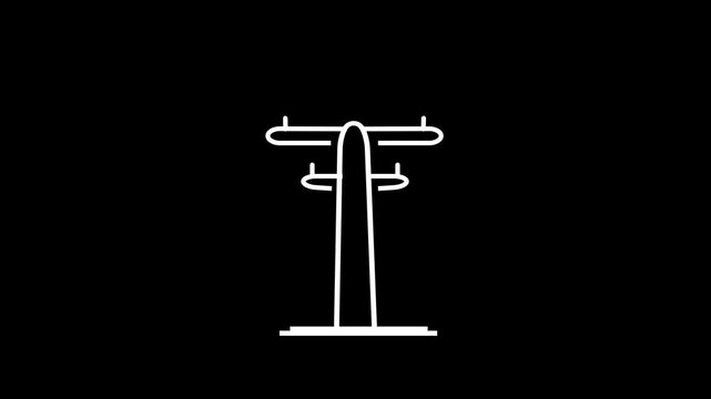Electric Utility Pole Line Art Animation, Simple line art animation of a wooden or concrete electric utility pole with power lines.