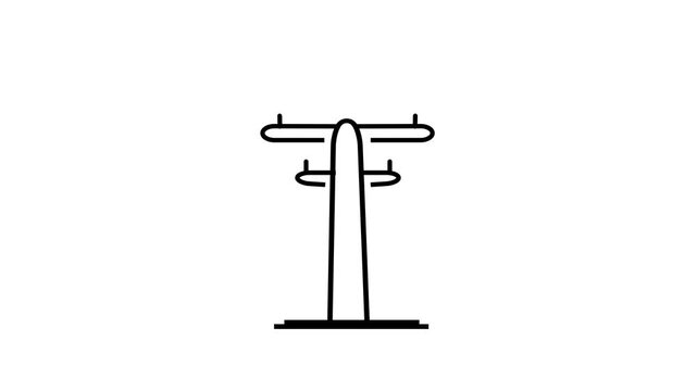 Electric Utility Pole Line Art Animation, Simple line art animation of a wooden or concrete electric utility pole with power lines.