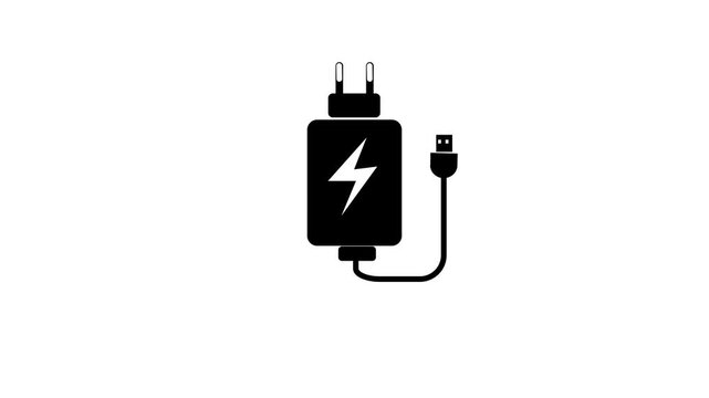 Mobile Wall Charger Adapter Line Art Animation, Simple line art animation of a smartphone power adapter plug icon with a solid fill body.