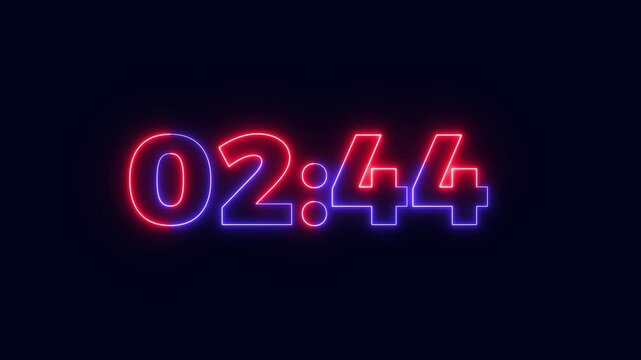 Clock 3 Minute countdown animation Timer Countdown. Countdown 3 minutes.Three minute to zero second countdown. Neon three minute countdown timer with alpha channel