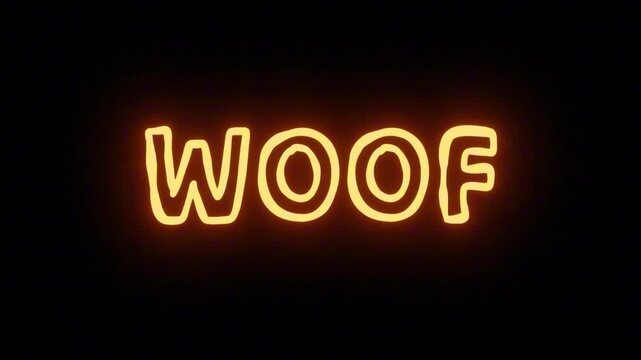 Playful Orange Neon Sign 'WOOF' with Continuous Loop and Transparent ProRes Alpha Channel, Perfect for Pet Care and National Dog Day