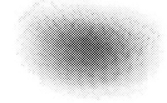 Black and white halftone gradient texture featuring a circular distressed pattern with vintage dot screen effect for artistic design