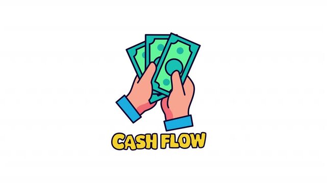  Animated cashflow vector sticker with hands counting money, finance loop animation, with transparent alpha background suitable for editing