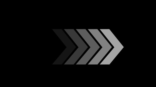Right-directional arrow loop animation. Animated arrows for the overlay video layer, on alpha transparent background