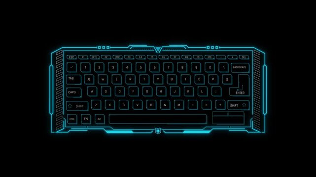 Futuristic Sci Fi HUD Keyboard Panel Screen Overlay to Type Cyber Code