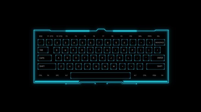 Futuristic Sci Fi HUD Keyboard Panel Screen Overlay to Type Digital Cyber Code in High Tech Terminal User Interface