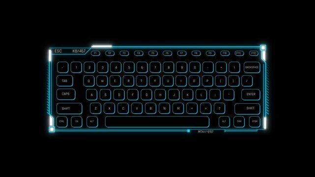 Futuristic Sci Fi HUD Keyboard Panel Screen Overlay to Type Cyber Data in High Tech Terminal User Interface