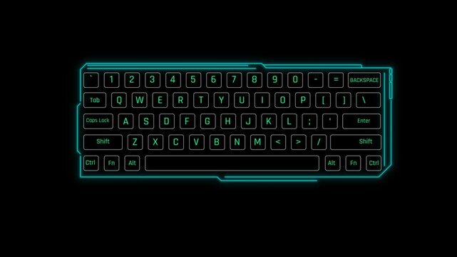 Futuristic Sci Fi HUD Keyboard Panel Screen Overlay with Neon Green Layout for High Tech Terminal User Interface