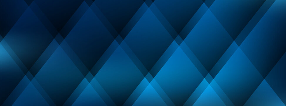 Abstract dark blue gradient corporate banner background with clean geometric diamond shapes and diagonal stripes. Modern business tech vector backdrop.