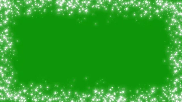 Luxury golden starry frame animation on magical bright particles border loop, elegant celebration graphics for corporate events, romantic glittering backdrop on green background. 4k video