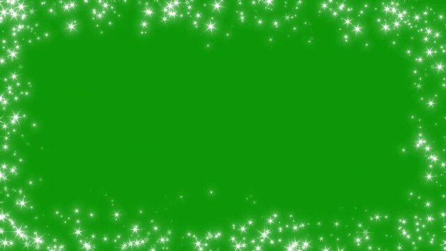 Sparkling white star particle vignette white glowing christmas holiday border theme, abstract shimmering frame overlay for creator, elegant bright festive design on green background. 4k video