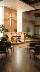 Fototapeta premium Modern church interior with stage and music instruments